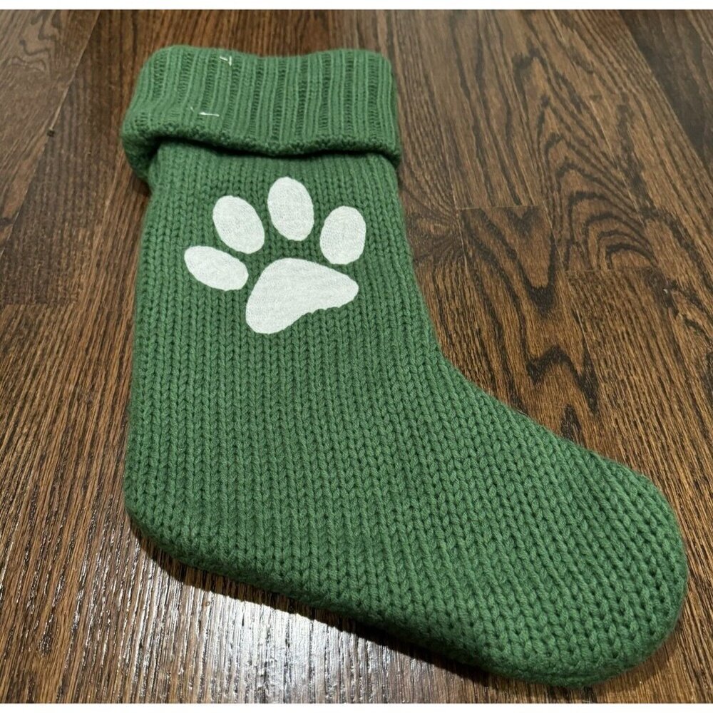 Wonder shop stocking for pets RARE Green Dog Cat paw print holiday Christmas